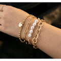 4-Piece Gold-Tone Bracelet Set with Faux Pearls, Curb Chain, and "LOVE" Engraved Disc