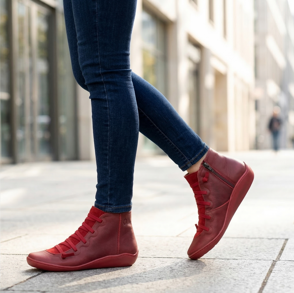 Multi-Color vegan Leather Lace-Up Side-Zip Flat Ankle Boots