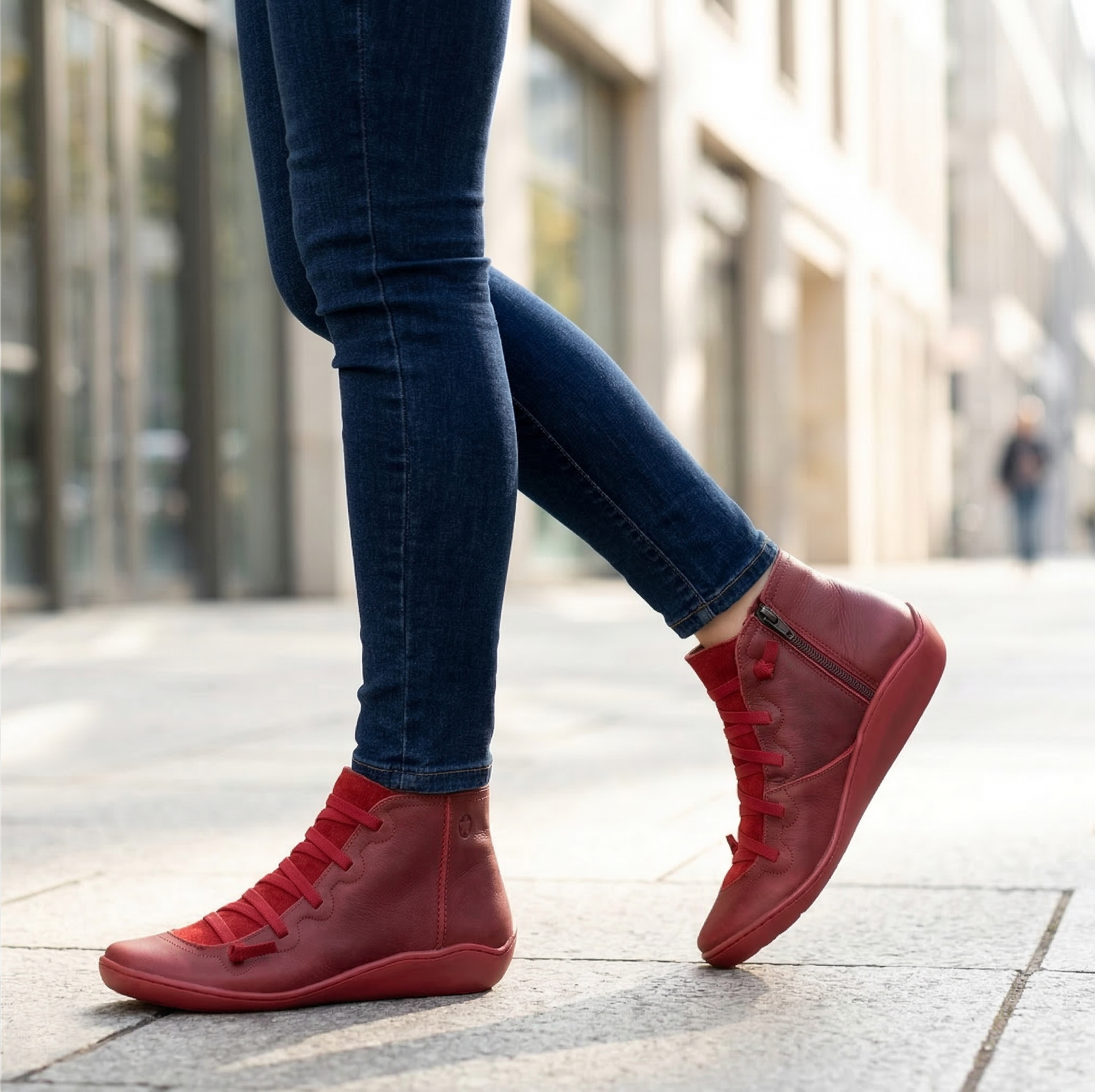 Multi-Color vegan Leather Lace-Up Side-Zip Flat Ankle Boots