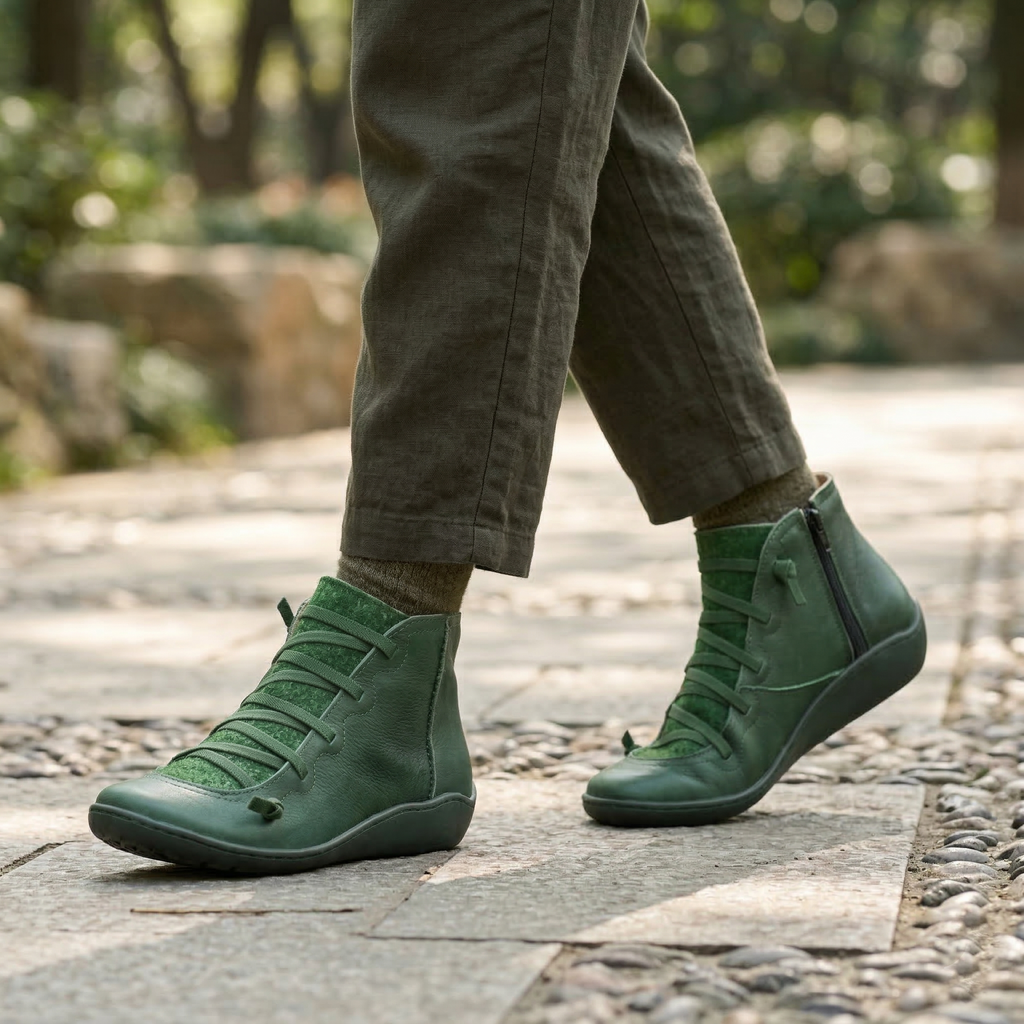 Multi-Color vegan Leather Lace-Up Side-Zip Flat Ankle Boots