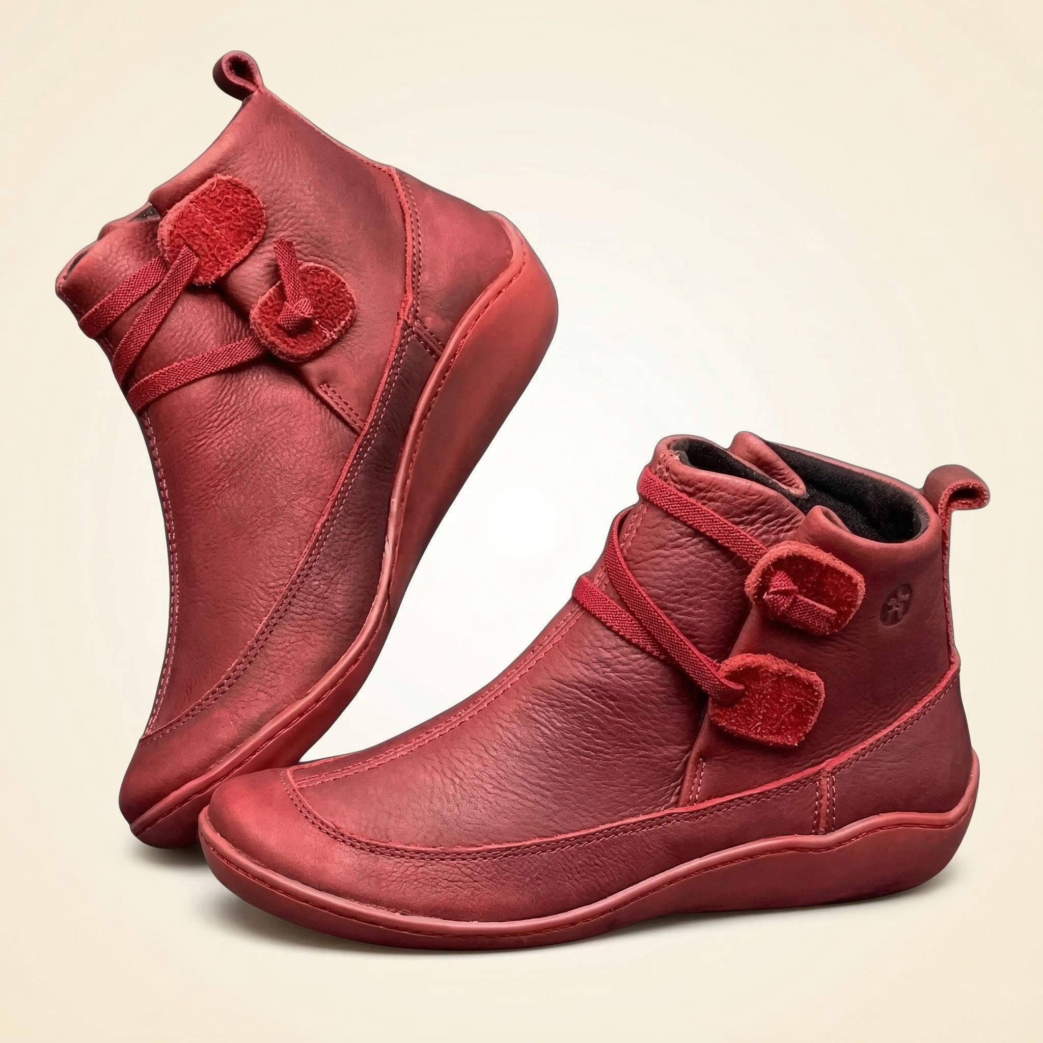 Women's Vintage Flat Ankle Boots with Wrap Strap & Toggle Closure