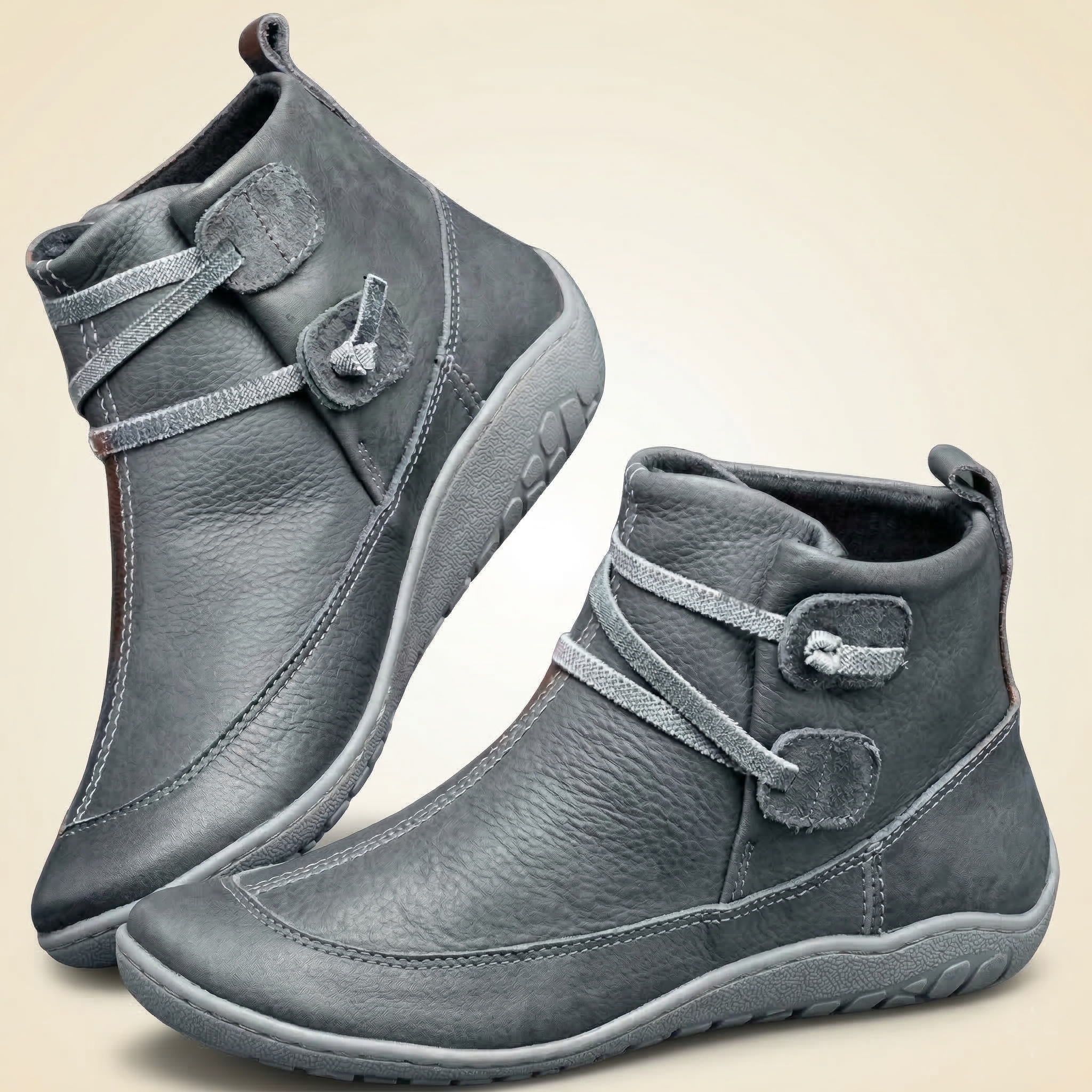 Women's Vintage Flat Ankle Boots with Wrap Strap & Toggle Closure