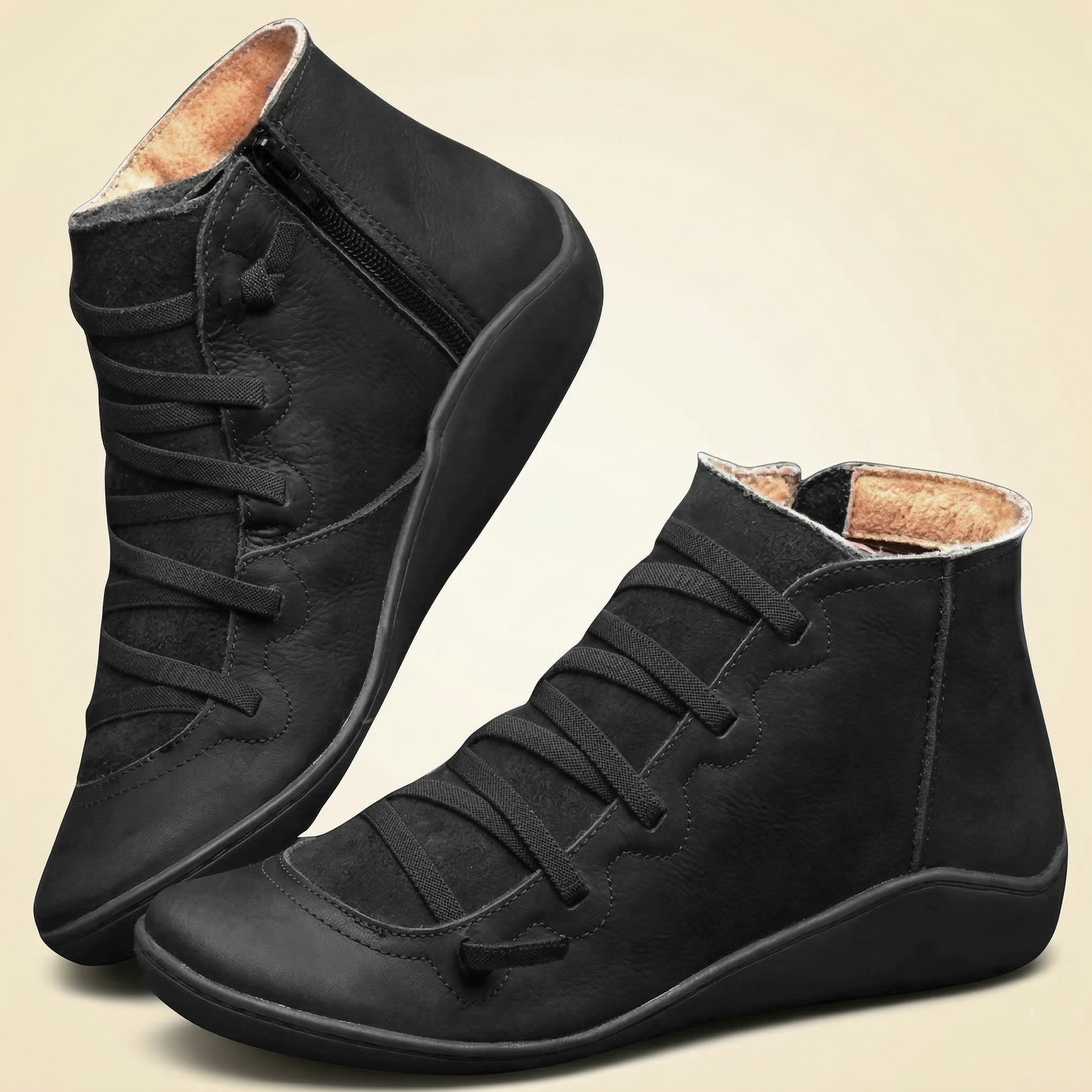 Multi-Color vegan Leather Lace-Up Side-Zip Flat Ankle Boots