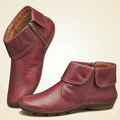 Hand-Stitched Fold-Over Collar Side-Zip Vegan Leather Ankle Boots