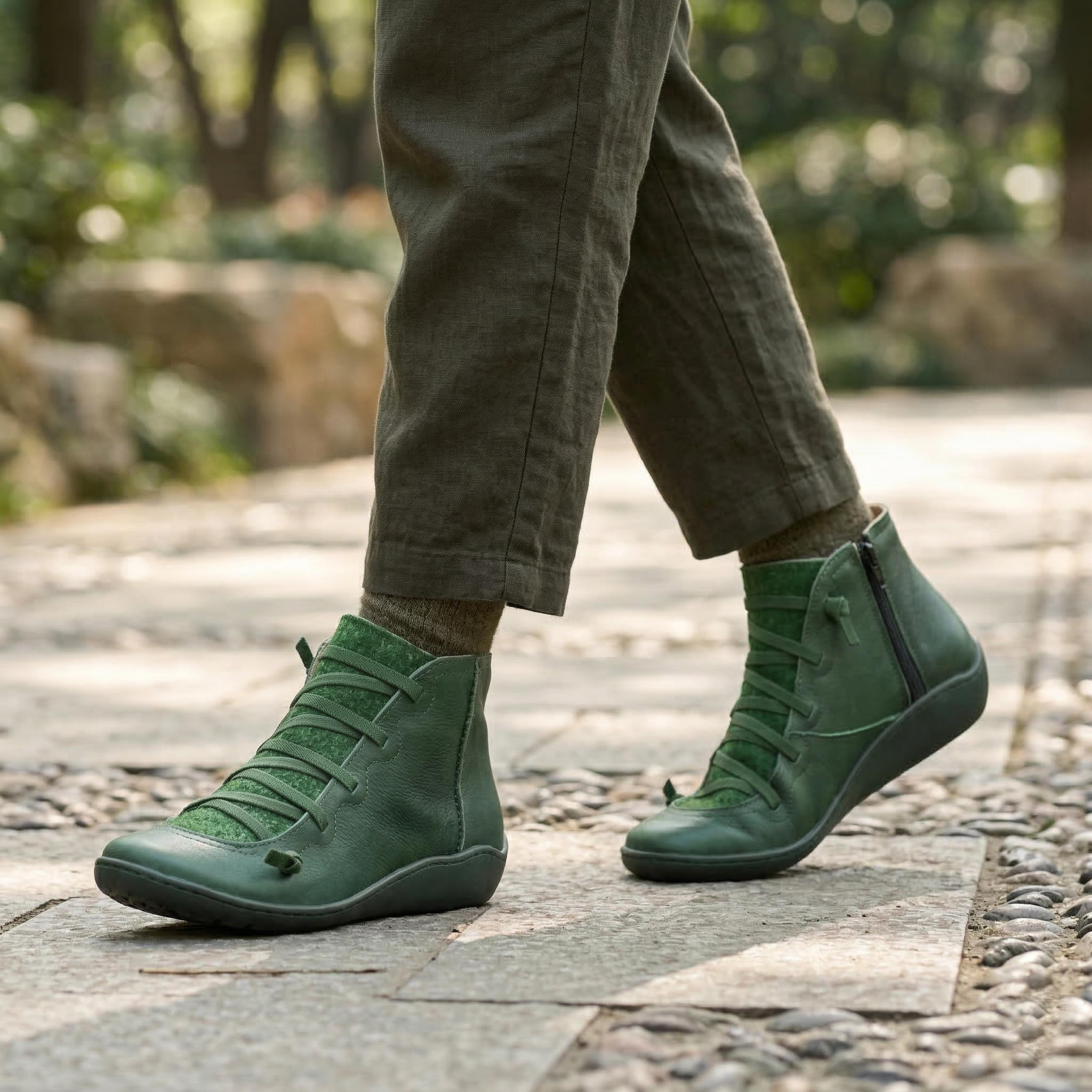 Multi-Color vegan Leather Lace-Up Side-Zip Flat Ankle Boots
