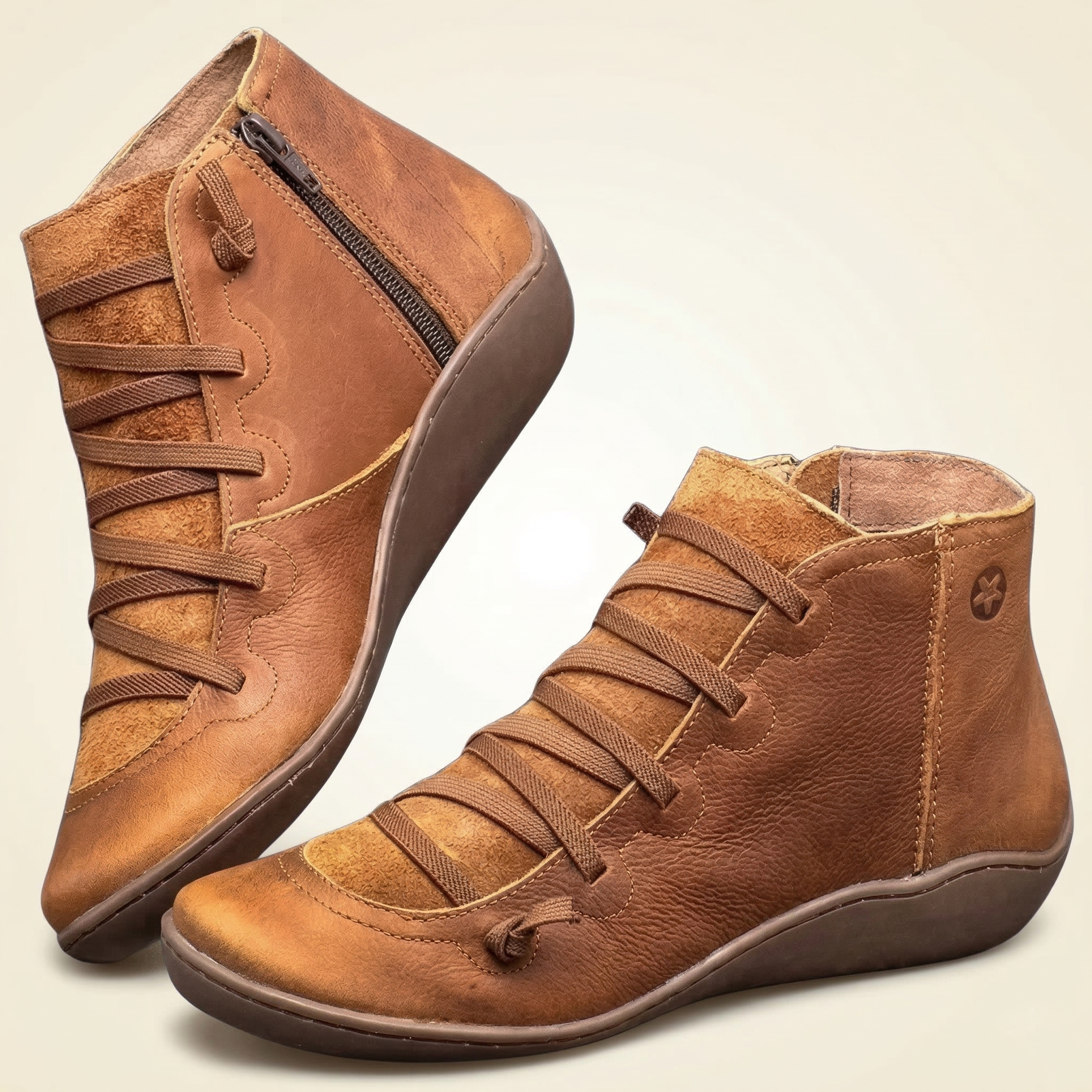 Multi-Color vegan Leather Lace-Up Side-Zip Flat Ankle Boots