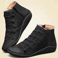 Multi-Color vegan Leather Lace-Up Side-Zip Flat Ankle Boots