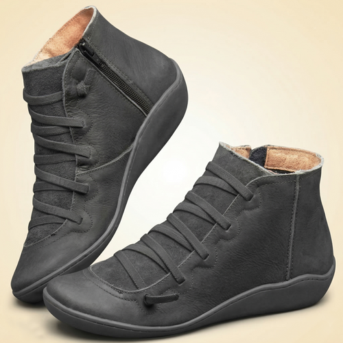 Multi-Color vegan Leather Lace-Up Side-Zip Flat Ankle Boots
