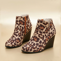 Women's Wedge Ankle Boots with Side Zipper, Soft Suede & Printed Vegan Leather