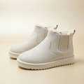 Women's Slip-On Ankle Boot with Faux Fur Collar, Elastic Side Panel and Flat Lugged Sole