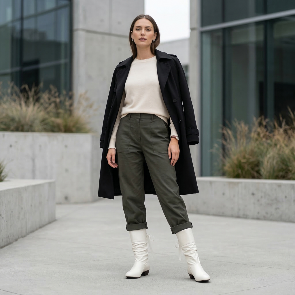 Women's Mid-Calf Slouch Boot with Back Ribbon Lace-Up Detail, Ruched Shaft and Low Block Heel
