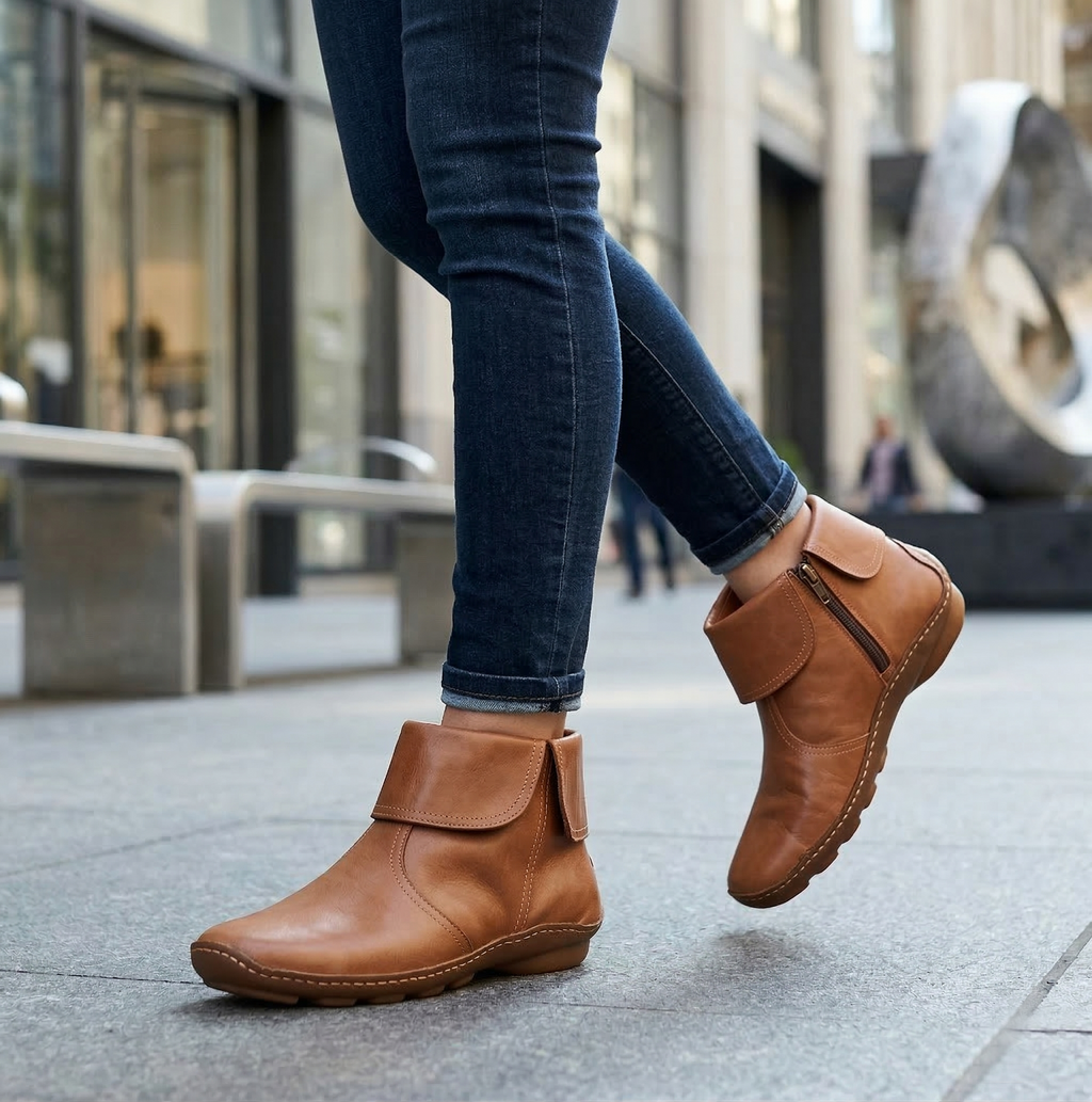 Hand-Stitched Fold-Over Collar Side-Zip Vegan Leather Ankle Boots