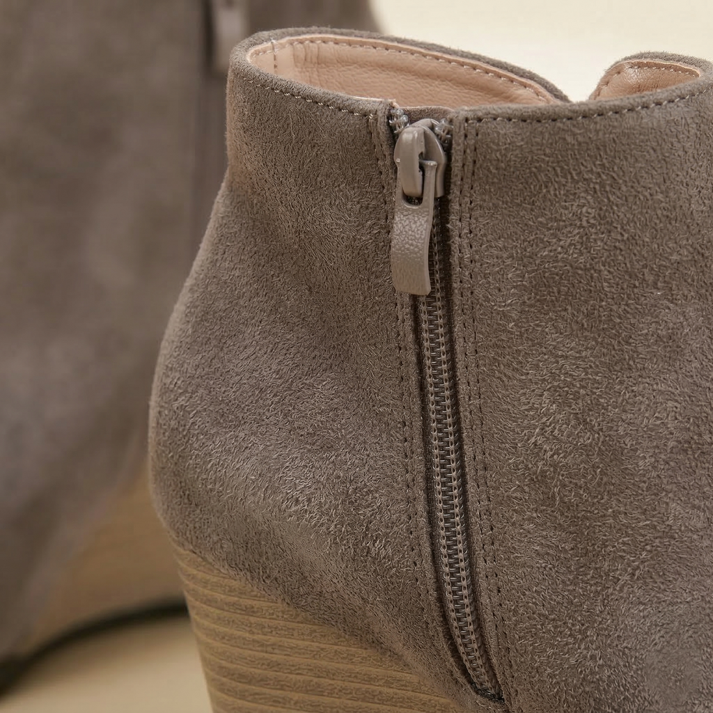 Women's Wedge Ankle Boots with Side Zipper, Soft Suede & Printed Vegan Leather