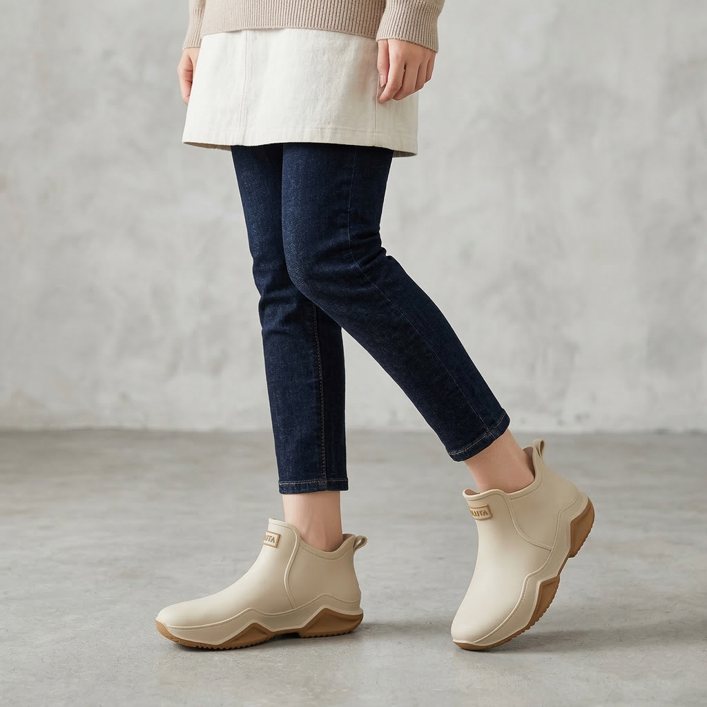 Women's Waterproof Rubber Rain Boots with Non-Slip Chunky Sole & Pull-On Design