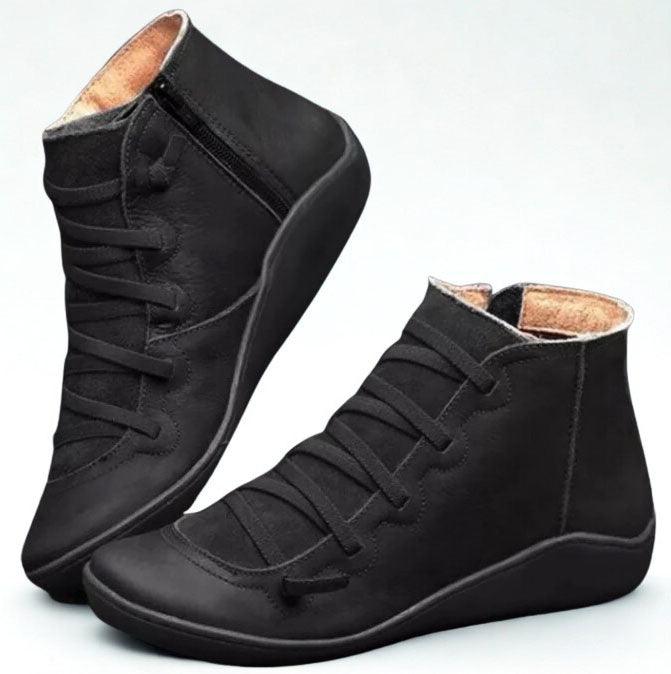 Multi-Color vegan Leather Lace-Up Side-Zip Flat Ankle Boots