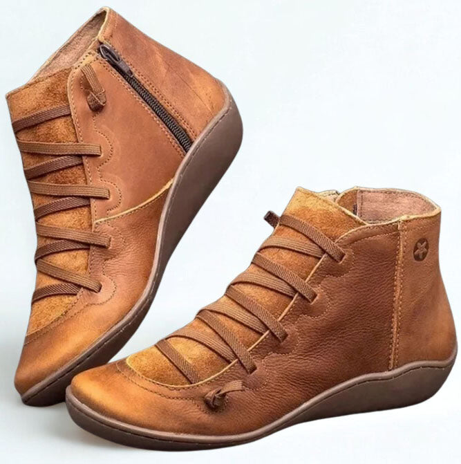 Multi-Color vegan Leather Lace-Up Side-Zip Flat Ankle Boots
