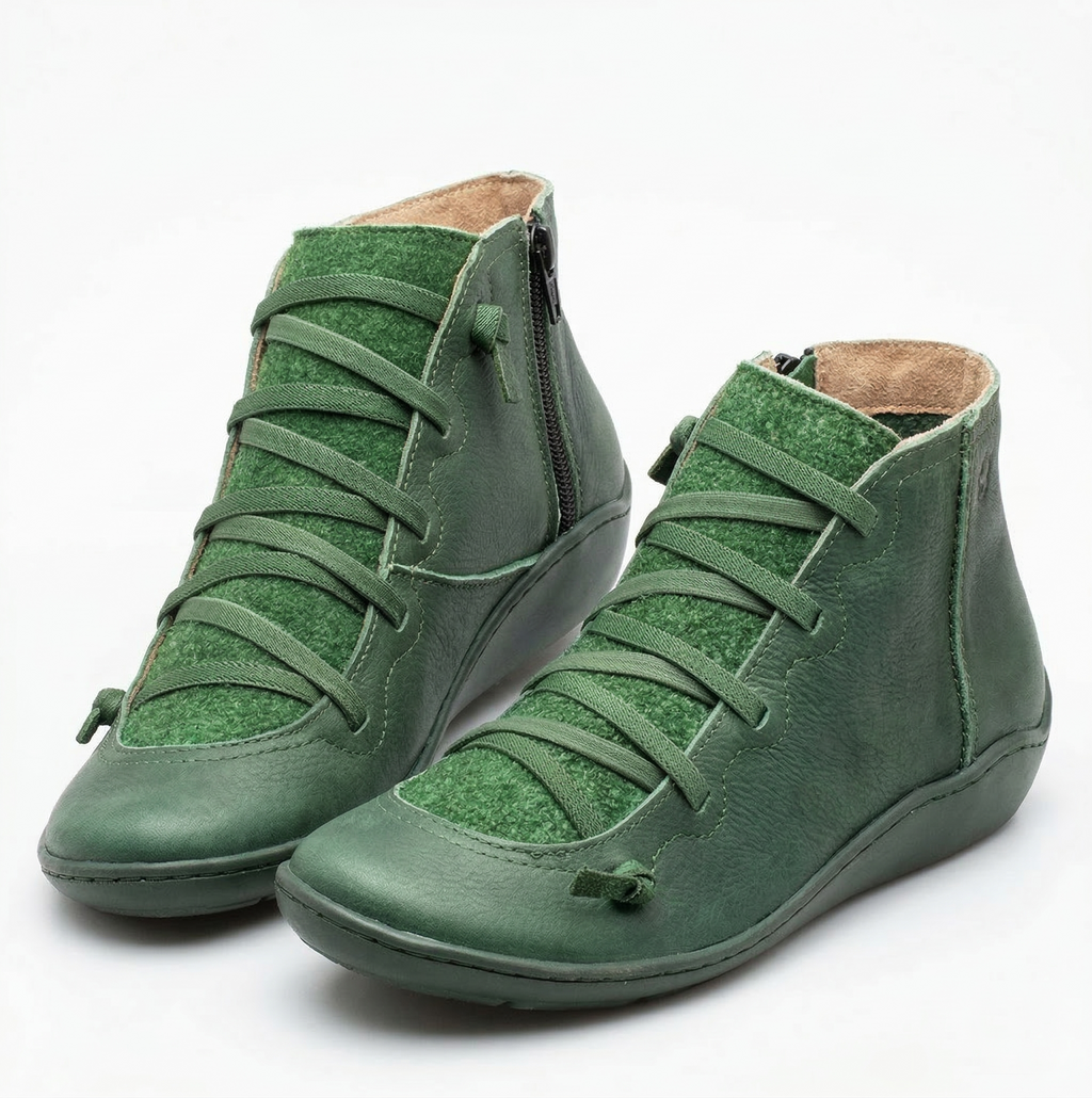 Multi-Color vegan Leather Lace-Up Side-Zip Flat Ankle Boots