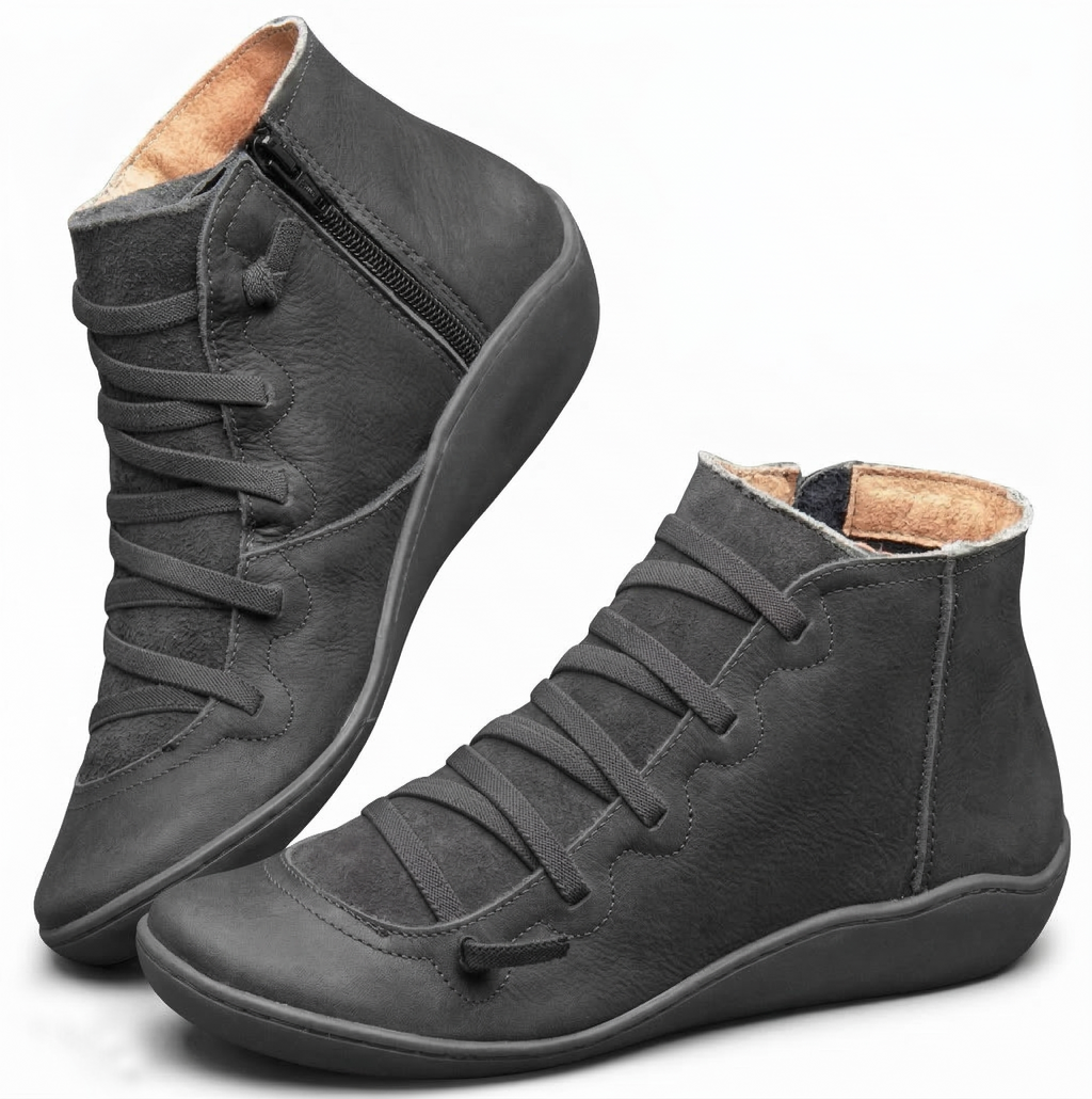 Multi-Color vegan Leather Lace-Up Side-Zip Flat Ankle Boots