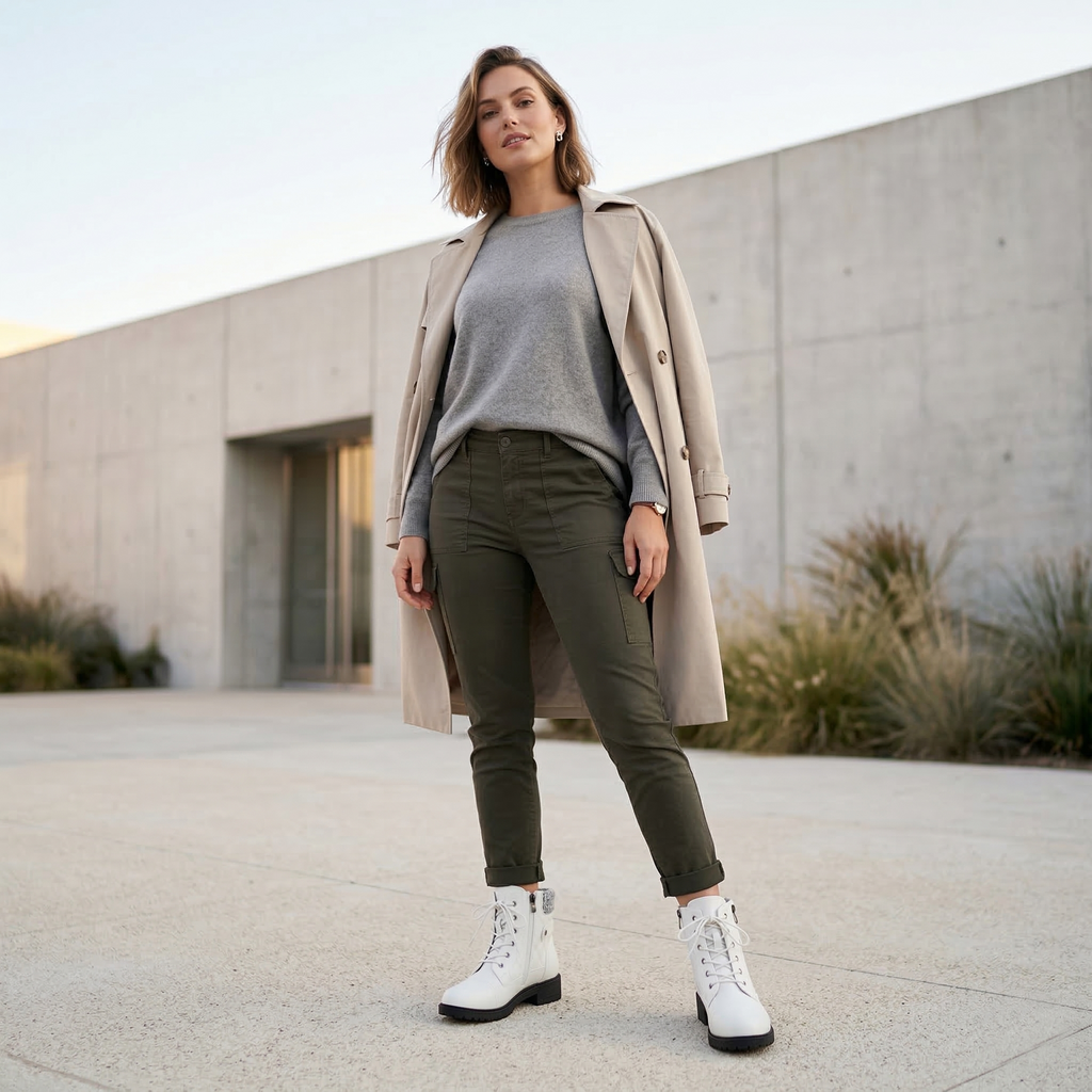 Women's Ankle Combat Boot with Quilted Upper, Knit Collar, Side Zipper and Lace-Up Front