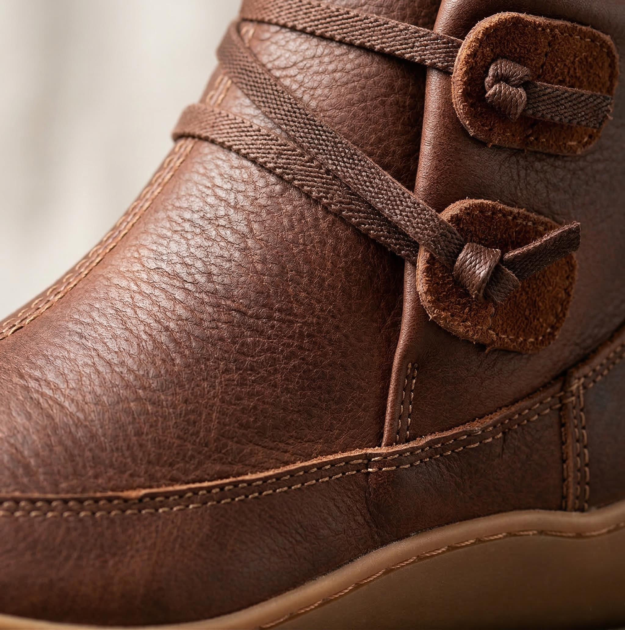 Women's Vintage Flat Ankle Boots with Wrap Strap & Toggle Closure