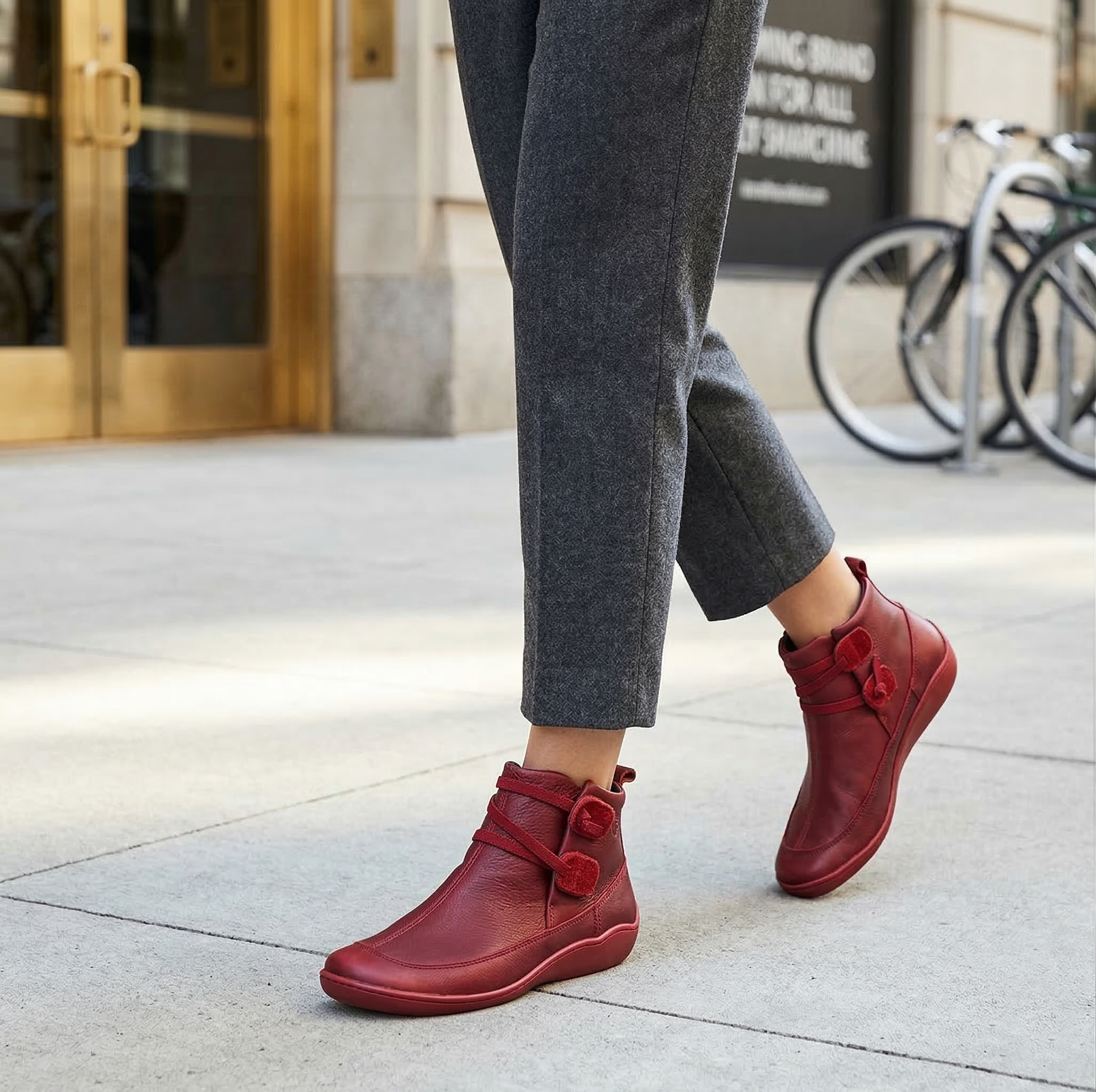 Women's Vintage Flat Ankle Boots with Wrap Strap & Toggle Closure