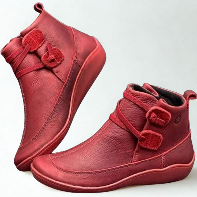 Women's Vintage Flat Ankle Boots with Wrap Strap & Toggle Closure